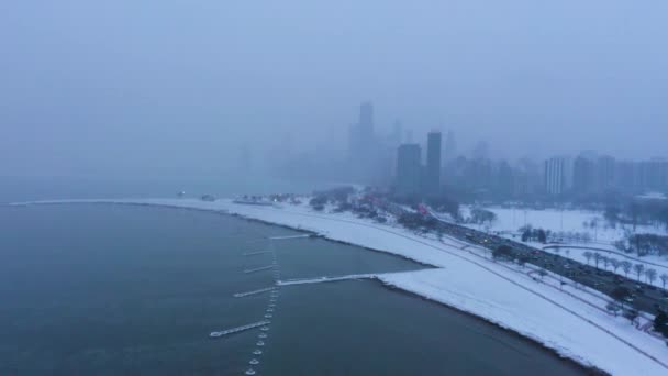Aerial Footage Frozen Lake Michigan 2019 Polar Vortex Chicago Illinois — Wideo stockowe