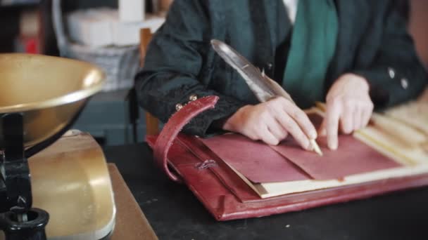 Victorian Scrooge Counting House Shop Bookkeeping Features Weighing Scales Ledger — Stockvideo
