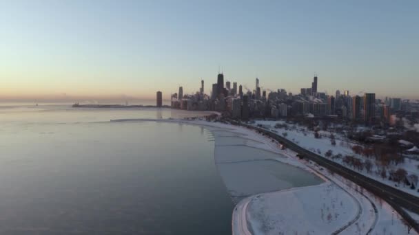 Повітряні Кадри Замороженого Озера Мічиган 2019 Році Polar Vortex Chicago — стокове відео