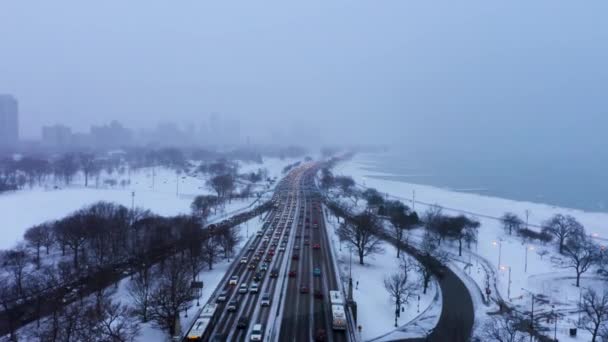 Aerial Footage Frozen Lake Michigan 2019 Polar Vortex Chicago Illinois — ストック動画