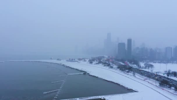 Aerial Footage Frozen Lake Michigan 2019 Polar Vortex Chicago Illinois — 비디오