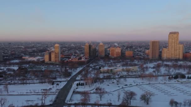 Aerial Footage Frozen Lake Michigan 2019 Polar Vortex Chicago Illinois — Stok video