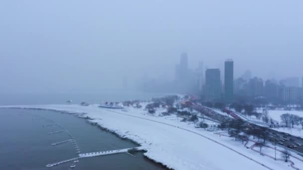 Aerial Footage Frozen Lake Michigan 2019 Polar Vortex Chicago Illinois — Stock video