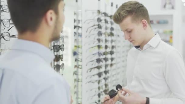 Two Opthalmologists Sitiing Each Other Preparing Eye Equipment Office Patience — Video