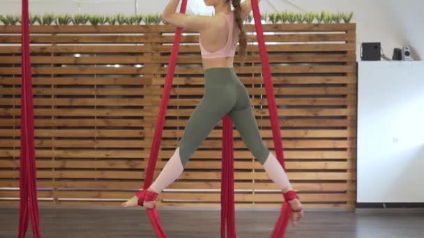 Beautiful Fit Girl Dressed Tight Leggins Pink Top Practising Fly — Stok video