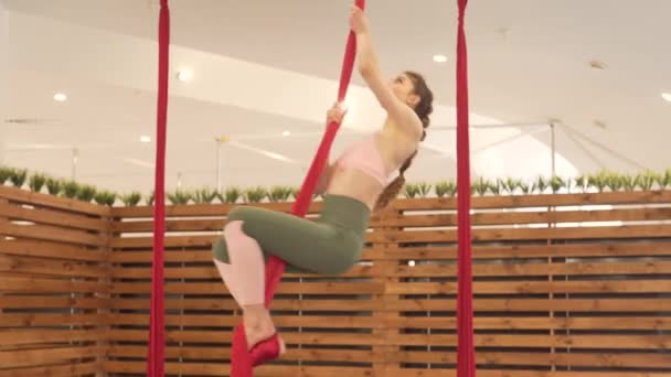 Eşofman Giyen Tayt Bluz Genç Kız Spor Dalında Sinek Yogası — Stok video
