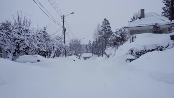 Vista Estática Calle Llena Nieve Noruega Después Tormenta Nieve Invierno — Vídeos de Stock