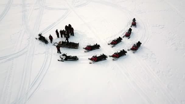 Drone View Ice Fishing Saariselka Laponia Finlandia — Wideo stockowe