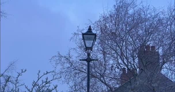 Pouliční Lampa Nebo Lampa Pokrytá Sněhem Malé Vesnici — Stock video