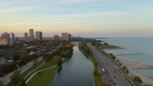 October Aerial Drone Footage Chicago Illinois — Stockvideo