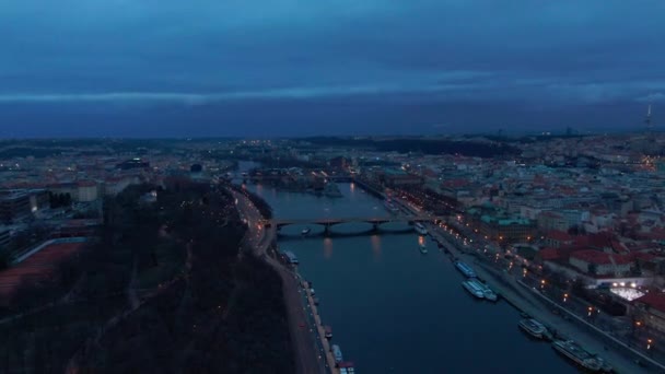 Prague Drone Vltava River Night — Stock videók