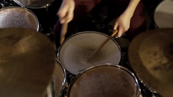 Drummer Plays Drum Beat Some Fills Mixed — Stock Video