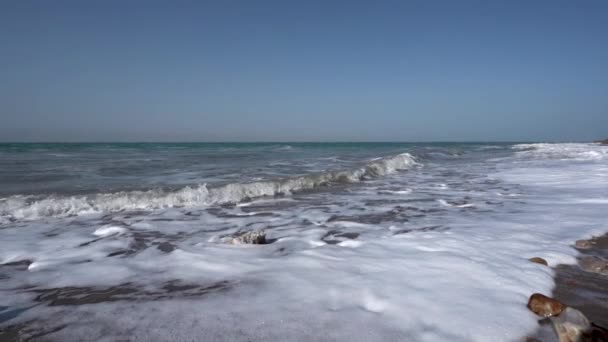 Una Orilla Del Mar Muerto Claro Día Soleado Con Espuma — Vídeos de Stock