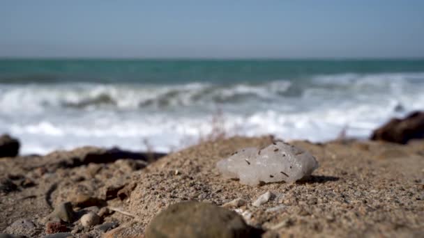Sós Kristály Egy Breaking Dead Sea Waves Homályos Háttér 100 — Stock videók