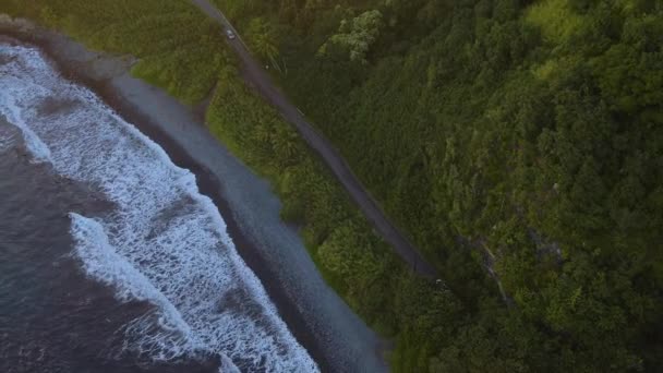 Birds Eye View Hawaiian Island Maui Coastal Road Sunset — ストック動画