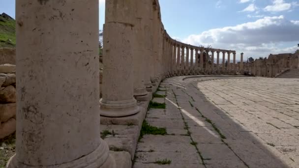 Ürdün Jerash Kentindeki Roma Harabelerinde Forum Plaza Nın Çindeki Taş — Stok video