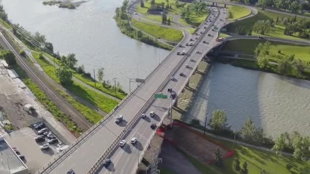 Vehicle Traffic Crossing Six Lane Bridge — Stockvideo