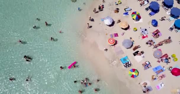 Aerial Overhead Footage People Bathing Shallow Sandy Beach Ayia Napa — Vídeo de stock