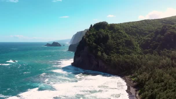 Drone Footage Overlooking Cliffs Sea Scape Pololu Valley Big Island — ストック動画