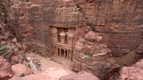 Bezienswaardigheid Van Khazneh Tempel Van Schatkist Nabatean Afgesneden Van Zandsteen — Stockvideo