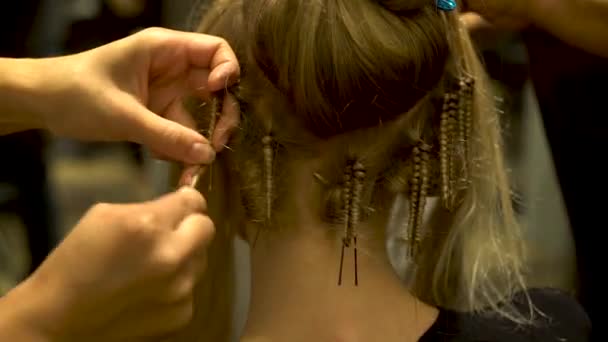 Professional Hairstylist Carefully Styles Model Hair — Video