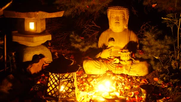 Buddha Statue Lamps Incense Seen Time Lapse Motion Some Lamps — Stockvideo