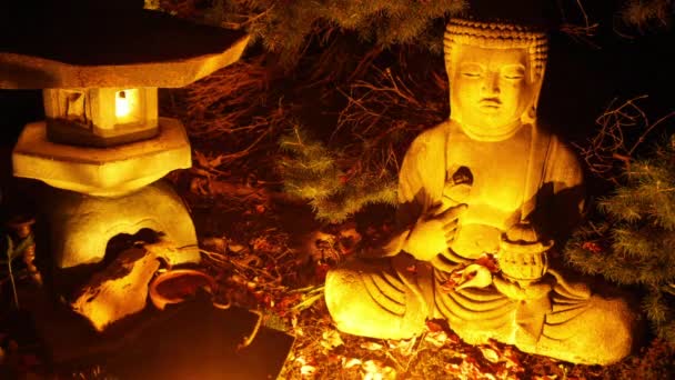 Статуя Будди Світильники Пахощі Спостерігаються Переміщенні Часу — стокове відео