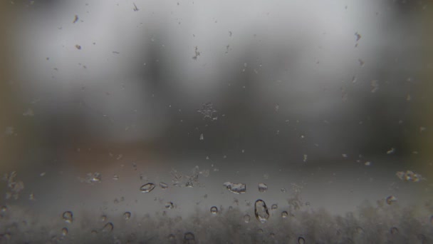 Χιόνι Στο Παράθυρο Closeup Μακροχρονικό Timelapse — Αρχείο Βίντεο
