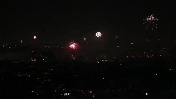 Vuurwerk Skyline Van Stad Middernacht Het Nieuwe Jaar — Stockvideo