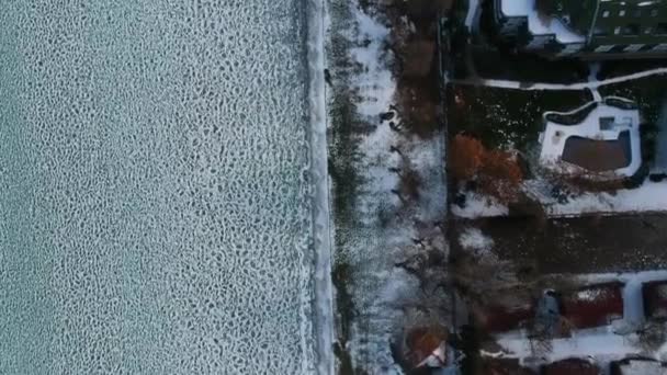 Κηφήνας Πλάνα Στη Λίμνη Μπάλατον Στην Ουγγαρία Χειμώνα Παγωμένη Όχθη — Αρχείο Βίντεο