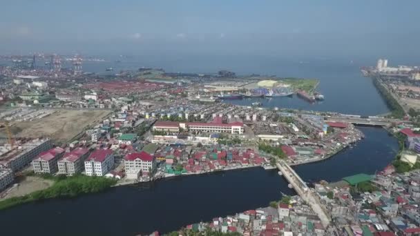 Luchtfoto Van Overbevolkt Gebied Tondo Manila Filipijnen — Stockvideo