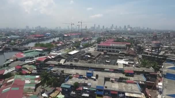 Luchtfoto Van Overbevolkt Gebied Tondo Manila Filipijnen — Stockvideo
