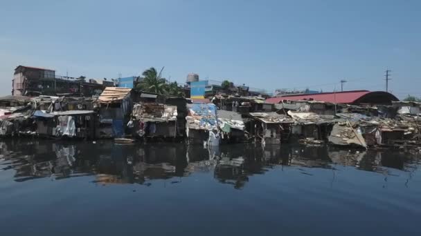 Aérien Zone Bidonvilles Long Canal Pollué Tondo Manille Philippines — Video