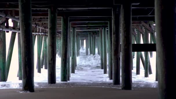 Waves Crashing Pier Maine — Stock Video