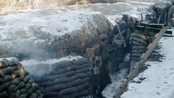 Snow Covered First World War Tench Cold British Ww1 Army — Stockvideo