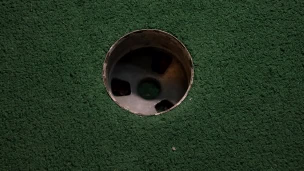 Mor Bir Mini Golf Topunun Yakın Plan Kuş Bakışı Görüntüsü — Stok video