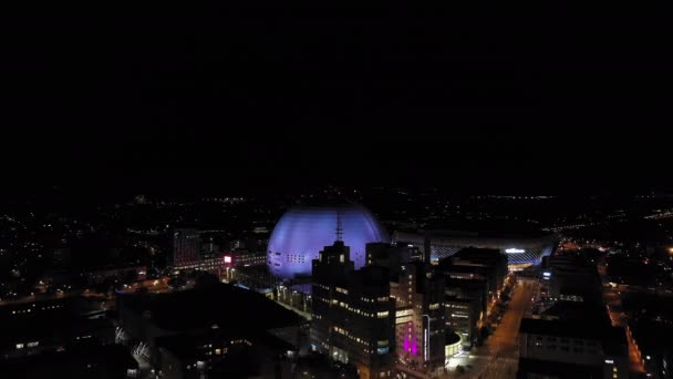 Aerial Rastreamento Drone Shot Panning Stockholm Globo Arena Uma Clara — Vídeo de Stock