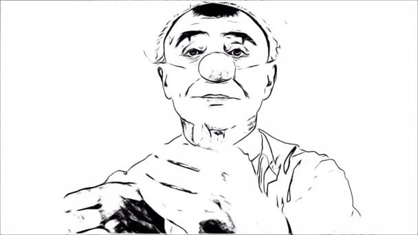 Emoji Palyaçosu Cartoon Siyah Beyaz Hayal Kırıklığına Uğramış Ifadesiz Yüz — Stok video