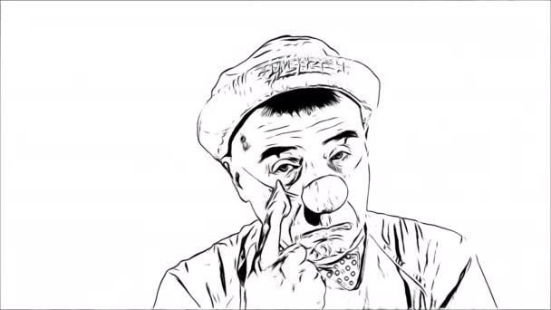 Emoji Κλόουν Cartoon Μαύρο Λευκό Κλάμα Πρόσωπο Ένας Λυπημένος Κλόουν — Αρχείο Βίντεο