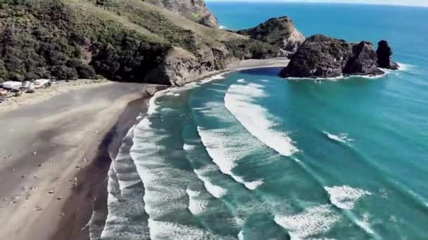 Drönare Bilder Piha Beach Auckland Nya Zeeland — Stockvideo