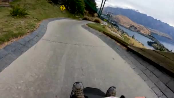 Luging Mountain Queenstown Nueva Zelanda — Vídeo de stock