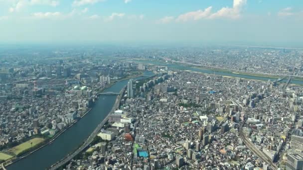 Вид Высоты Птичьего Полета Токио Часть Реки Башни Skytree — стоковое видео