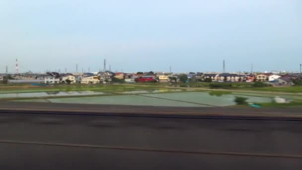 Vista Tóquio Passando Dentro Trem Bala Shinkansen Com Campo Arroz — Vídeo de Stock