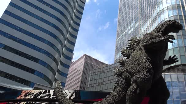 Timelapse Estátua Monstro Radioativo Godzilla Meio Praça Hibiya Godzilla — Vídeo de Stock