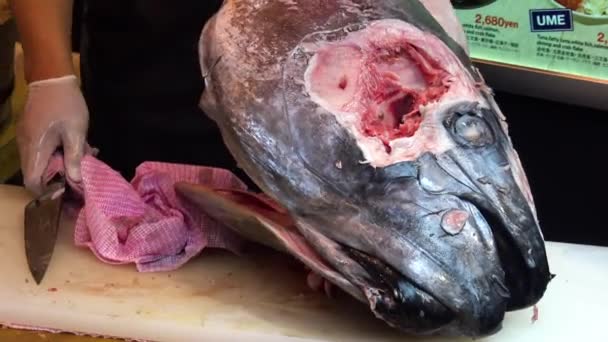 Człowiek Przygotowujący Tuńczyka Sushi — Wideo stockowe