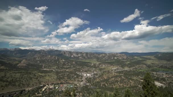 Time Lapse Clouds Mountains Touristy Mountain Town — Stock Video