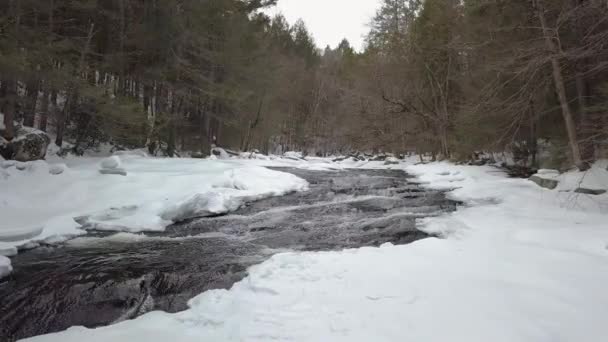 Drone Flying Low Snowy River Rapids — Stock Video