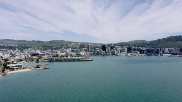 Aeronáutica Cidade Wellington Porto Durante Lindo Dia Ensolarado Nova Zelândia — Vídeo de Stock