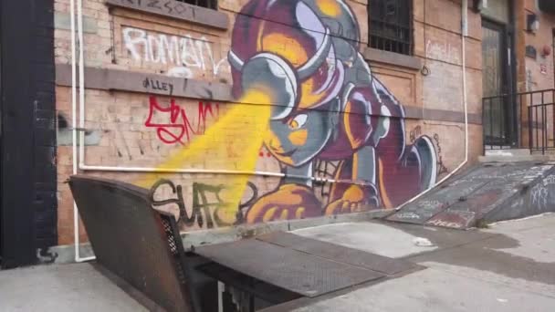 Mural Arte Callejero Nueva York Disparo — Vídeos de Stock