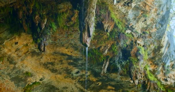 Vatten Droppar Från Stalaktit Grotta — Stockvideo